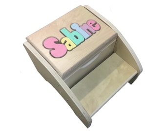 Handcrafted Two-Step Name Puzzle Stool, Personalized Child Wooden Bench, Multi-Functional Baby Name Stool