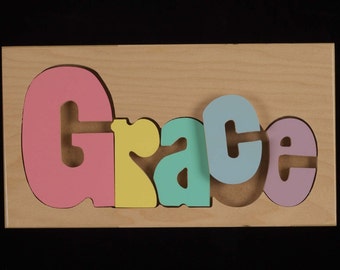 Personalized Wooden Name Puzzle Board - Custom Baby and Toddler Learning Toy - Montessori Educational Busy Board - Sensory Kids Room Gift