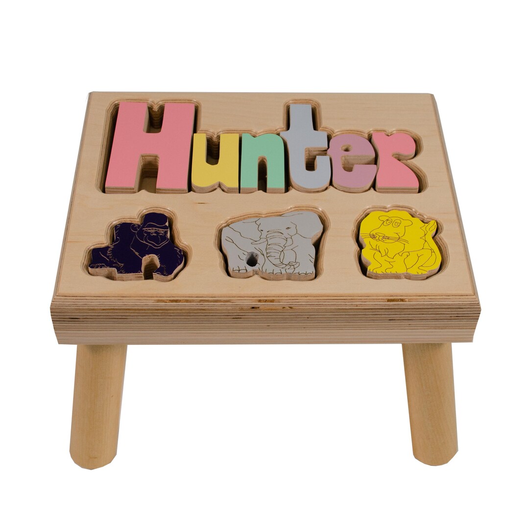 Personalized Zoo Name Puzzle Stool for Boys - Kids Puzzle Stool With ...