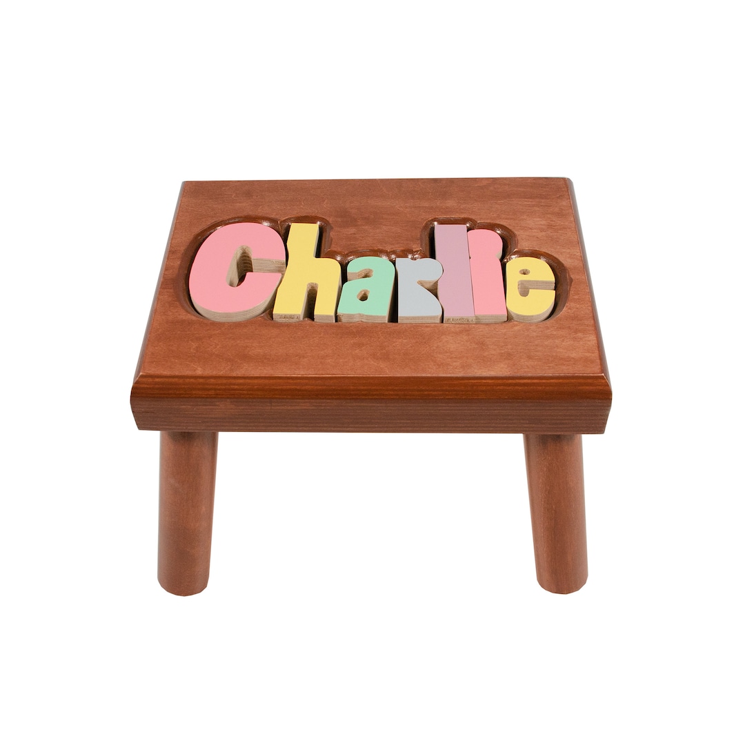 Personalized Name Puzzle Stool Cherry Finish ~ Wooden Step Stool for ...
