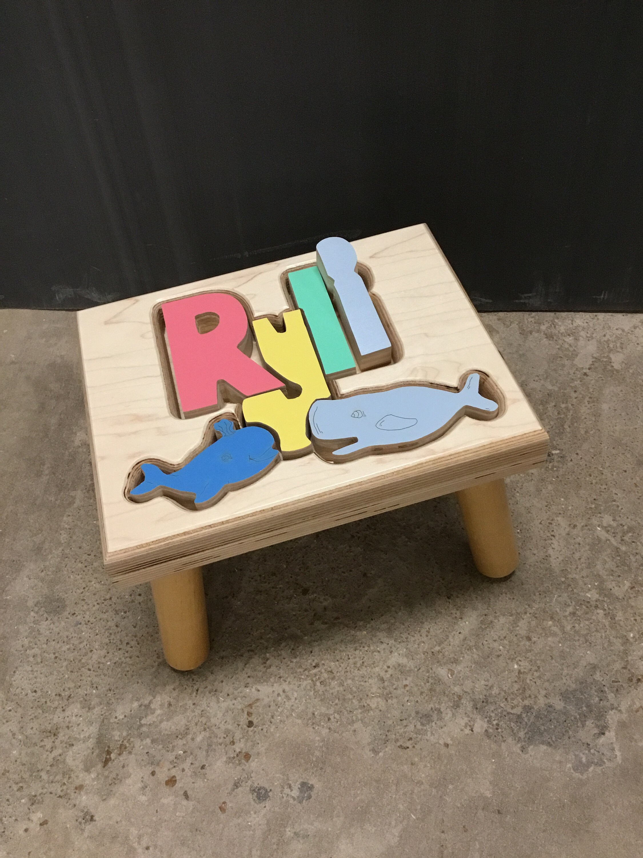 Personalized Name Step Stool With Whales ~ Kids Wooden Puzzle Stool ...