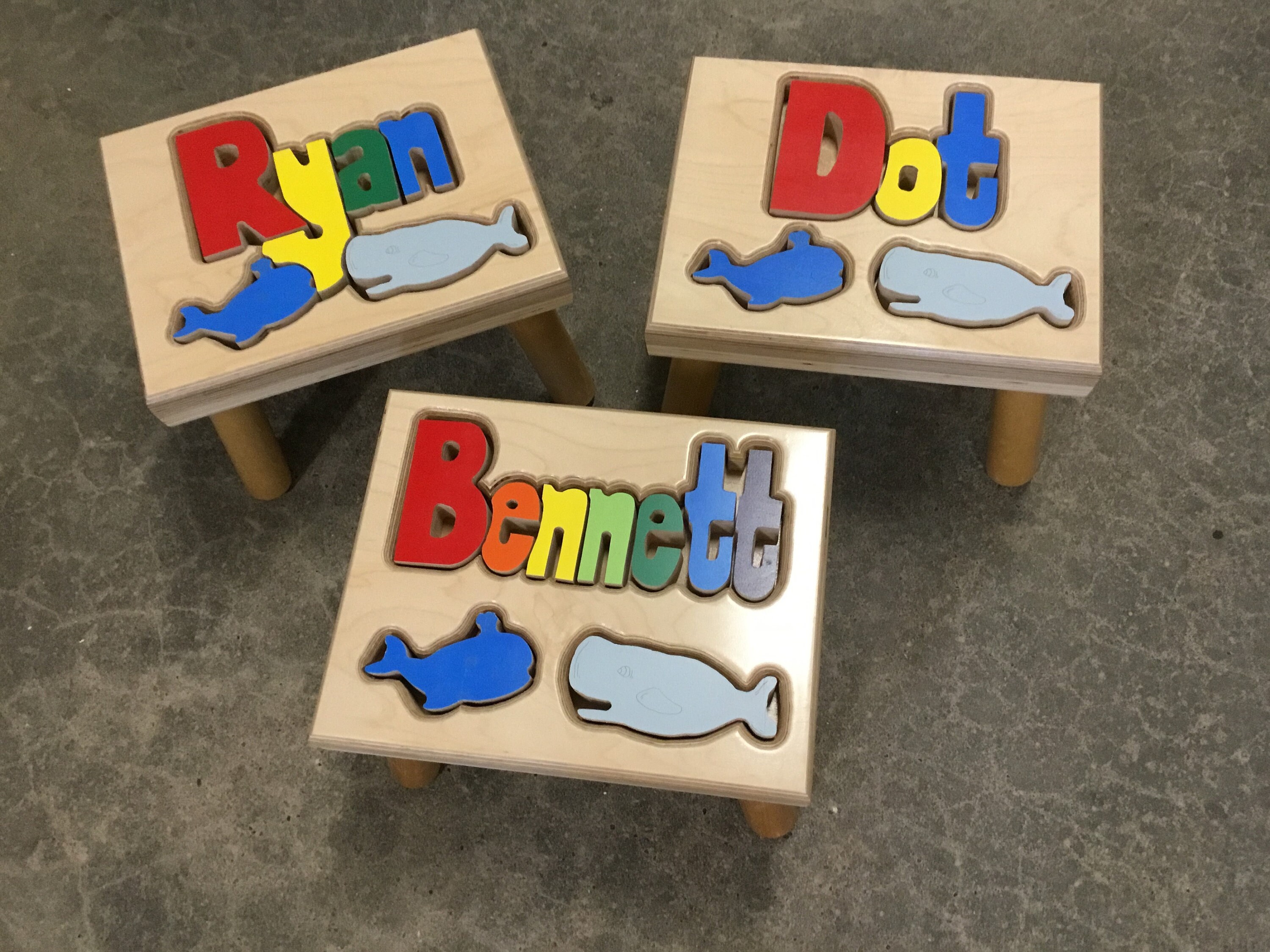 Personalized Name Step Stool With Whales ~ Kids Wooden Puzzle Stool ...