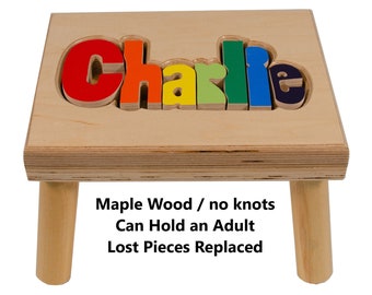Personalized Name Puzzle Stool for Kids ~ Wooden Name Toddler Step Stool ~ 1st Birthday Gift ~ Kids Name Bench ~ Baby Stool ~HollowWoodworks