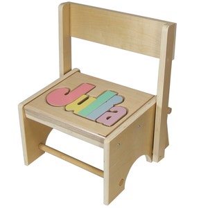 Personalized Wooden Name Puzzle Stool: Flip Back 2-Step Stool