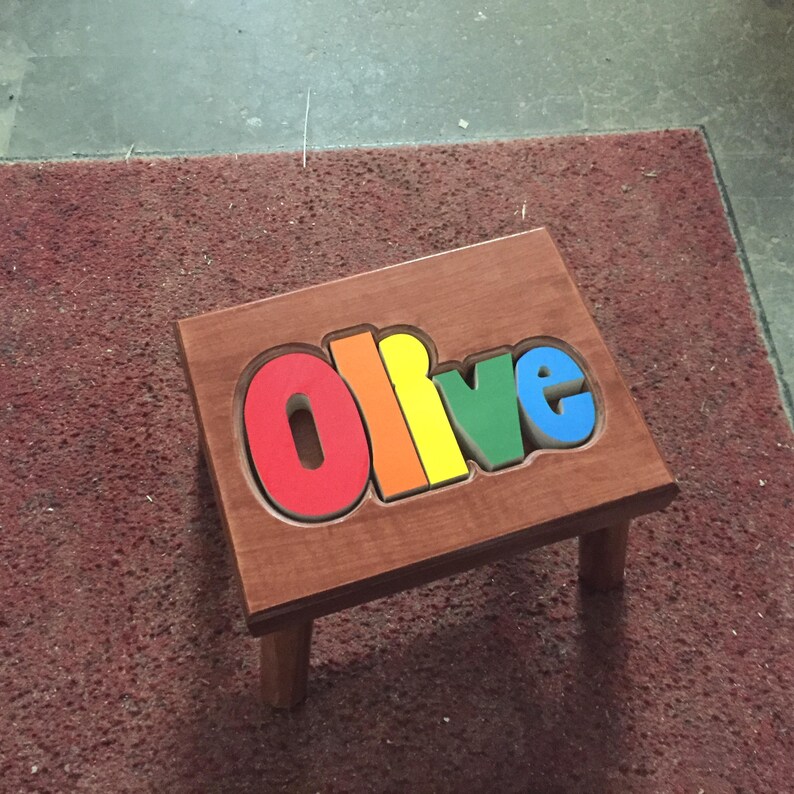 Personalized Name Puzzle Stool Cherry Finish ~ Wooden Step Stool for ...