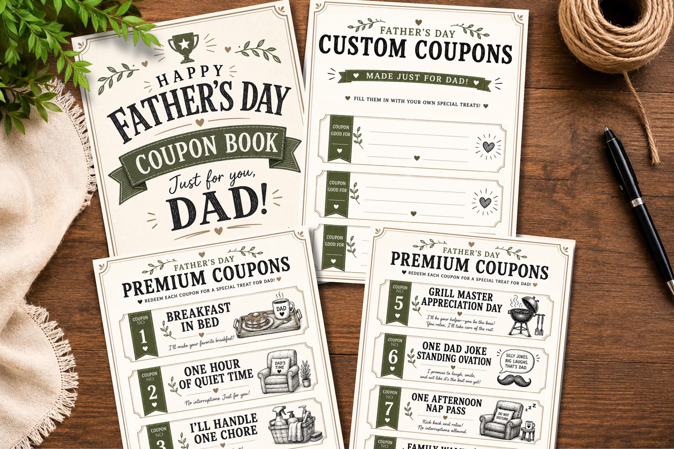 Father's Day Coupon Book Printable Dad Coupons Gift from Kids 8…