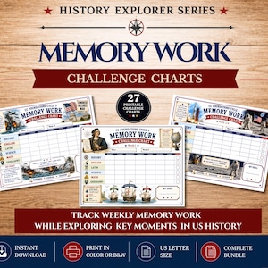 Cycle 3 Complete Pack Memory Work Challenge Charts | 27 Printable Homeschool Reward Charts | History Themed Weekly Tracker PDF