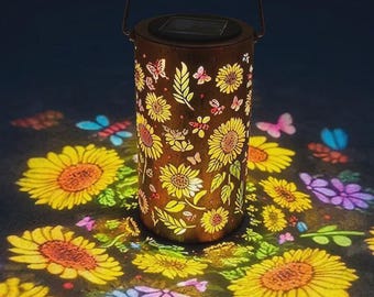 Colorful Sunflower Solar Lantern – Metal Garden Decor, Waterproof Outdoor Lighting