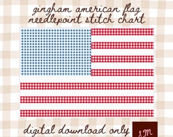 Patrón de punto de aguja con la bandera estadounidense a cuadros, rojo, blanco y azul (descarga digital)