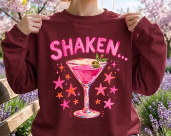 Shaken Not Stirred PNG | Hand Drawn Martini Design | Preppy Cocktail Sublimation | Front Back Shirt | Girls Night PNG