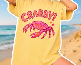 Feeling Crabby PNG | Hand Drawn Crab Design | Preppy Beach Sublimation | Front Back Shirt | Southern Boutique PNG Design