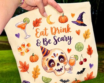 Eat Drink and Be Scary PNG, Funny Halloween Sublimation Design, Spooky Season Drinking T-Shirt PNG, Wine Mom Digital Download