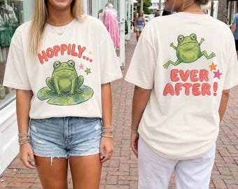 Hoppily Ever After PNG | Coquette Frog Design | Preppy T-Shirt Sublimation | Front Back Shirt | Pink Aesthetic