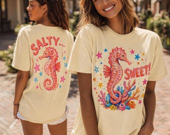 Salty Sweet Seahorse PNG | Hand Drawn T-Shirt Design | Preppy Beach Sublimation | Front Back Shirt | Boutique PNG