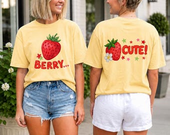 Berry Cute Strawberry PNG | Hand Drawn T-Shirt Design | Preppy Coquette Sublimation | Front Back Shirt | Boutique PNG