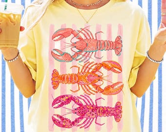 Preppy Lobster PNG, Watercolor Lobster Sublimation Design, Maine Lobster Coastal T-Shirt PNG, Preppy Summer Digital Download