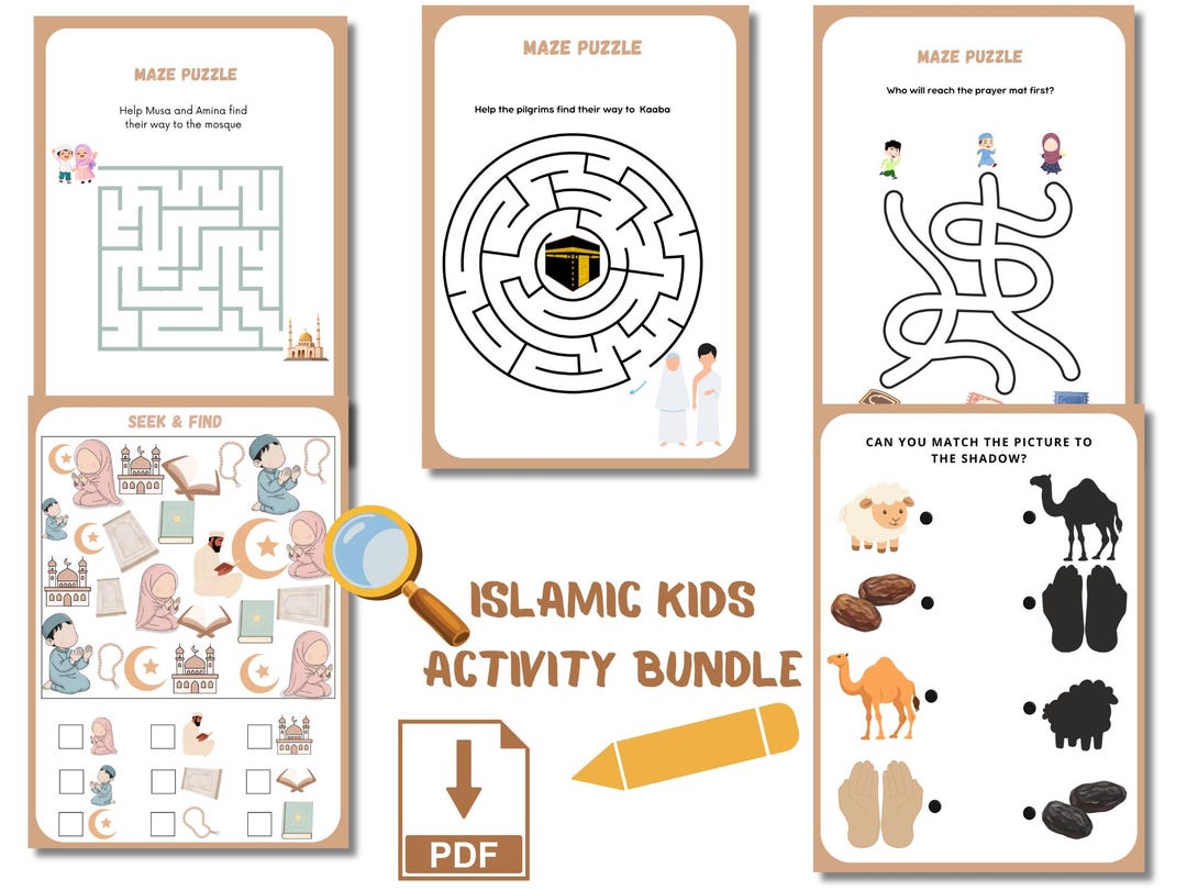 Islamic Pattern Maze Islamic Kids Activity Bundle | Preschool Maze, Matching, Seek Find ...