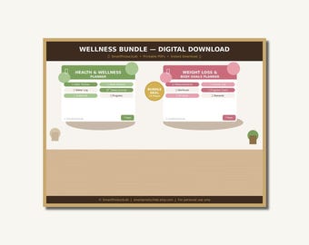 Pacchetto di pianificazione del benessere stampabile / Cura di sé / Monitoraggio del sonno / Assunzione di acqua / Mindfulness / Download immediato