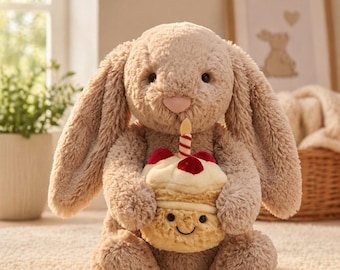 Conejito tímido Jellycat con forma de pastel de cumpleaños, peluche suave de conejo, juguete reconfortante para bebés, regalo de cumpleaños para niños, peluche para guardería.
