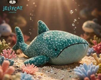 Peluche de tiburón ballena Godfrey de Jellycat, 40 cm, juguete suave de animal marino, peluche de tiburón, regalo para baby shower