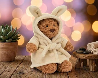 Peluches Jellycat Bartholomew Bear, suave peluche con capucha, peluche de lujo con bolsa guardapolvo, regalo para baby shower, peluche de colección.
