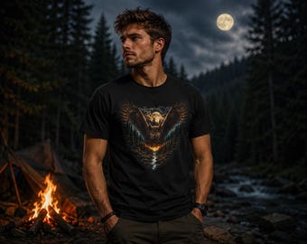 Owl Wings Heart T-Shirt | Dark Feather Graphic Tee | Nature Inspired Shirt | Vintage Washed Cotton Tee | Outdoor Wildlife Apparel