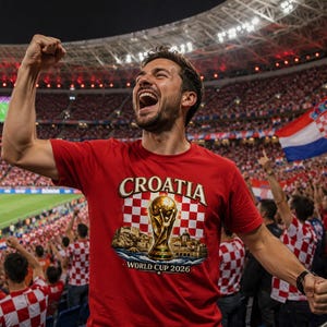 Croatia World Cup 2026 Shirt, Croatian Soccer Fan Tee, Croatia Football Supporter T-Shirt, Checkerboard Flag Graphic, Match Day Gift image 1