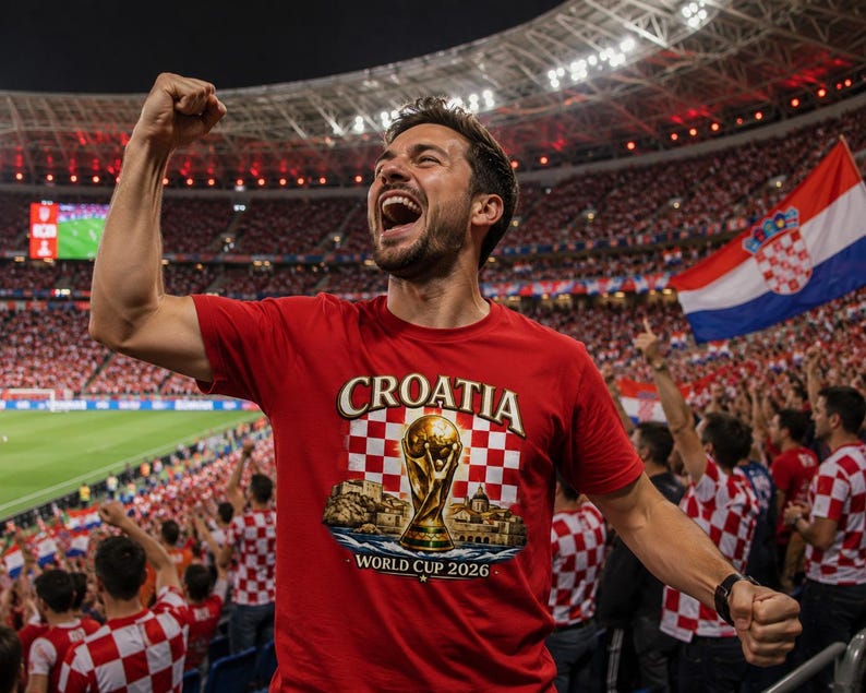 Croatia World Cup 2026 Shirt, Croatian Soccer Fan Tee, Croatia Football Supporter T-Shirt, Checkerboard Flag Graphic, Match Day Gift image 1