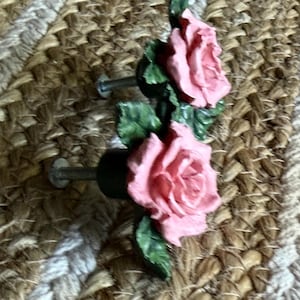 Set of 2 vintage look Pink Rose Floral Cabinet Knobs, Shabby Chic Drawer Pulls