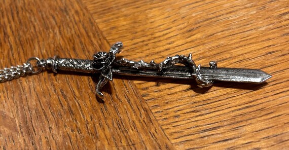 Vintage Celtic Sword Pendant Necklace: Rose Thorns, Gothic, Medieval Look
