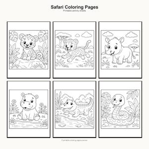 Safari Animals Coloring Pages | Baby Jungle Animals Printable Bundle (Digital Download) preview 4
