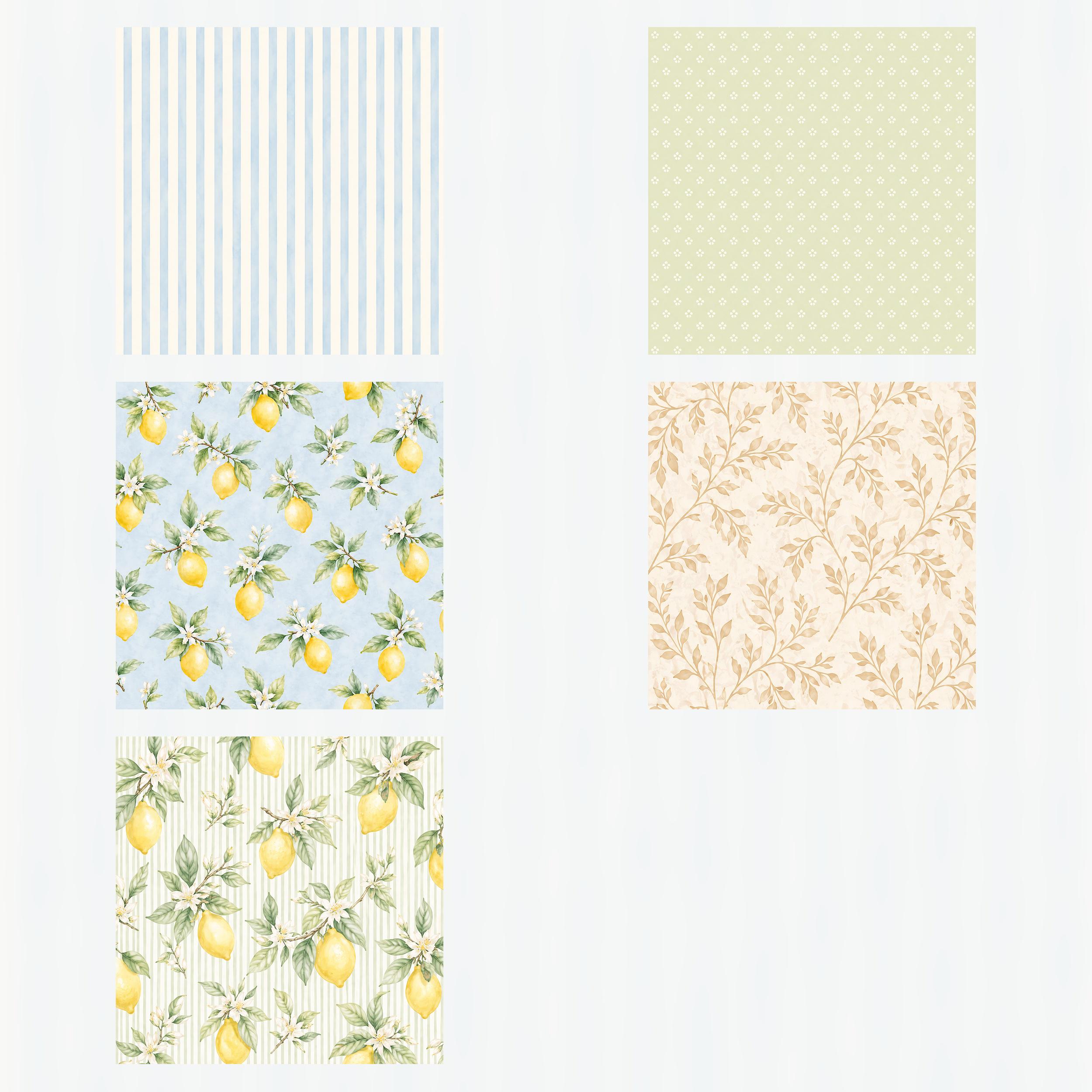 Watercolor Lemon Digital Paper Pack | Summer Citrus Scrapbook Journal Pages (12×12 PDF) paper preview 3