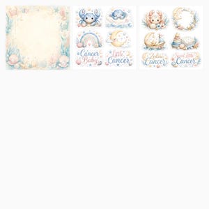 Cancer Baby Nursery Digital Paper Pack, Watercolor Crab Zodiac Sheets (Digital Download) preview 5