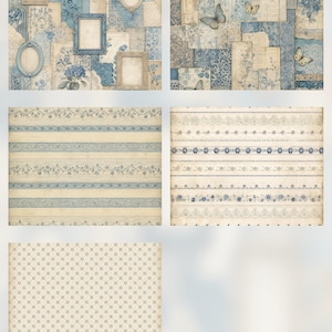 Vintage Blue Botanical Digital Paper Pack, 12×12 Scrapbook Journal Backgrounds (Digital Download) preview 5