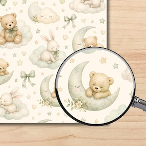 Baby Green Nursery Digital Paper Pack, Watercolor Scrapbook Journal Kit (Digital Download) preview 6