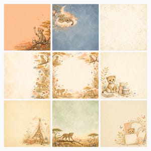 Baby Cheetah Safari Sunset Watercolor Papers, Nursery Scrapbook Bundle (Digital Download) preview 4