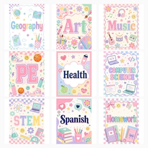 Preppy Pastel School Binder Covers, US Letter JPG, Student Teacher Notebooks preview 6