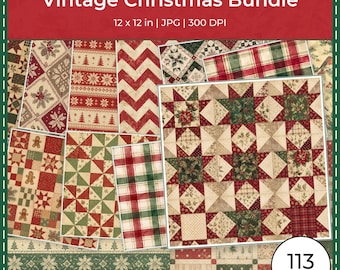 Papeles digitales navideños vintage, álbumes de recortes navideños rústicos, fondos para diarios creativos (113 diseños JPG)