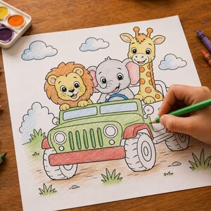 Safari Animals Coloring Pages | Baby Jungle Animals Printable Bundle (Digital Download) preview 2