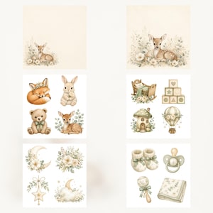 Woodland Baby Animals Digital Paper Pack | Sage Green Nursery Scrapbook (Digital Download) preview 5