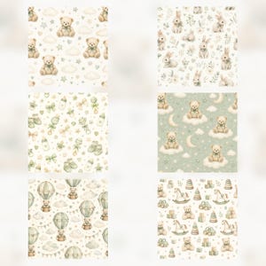 Baby Green Nursery Digital Paper Pack, Watercolor Scrapbook Journal Kit (Digital Download) preview 4