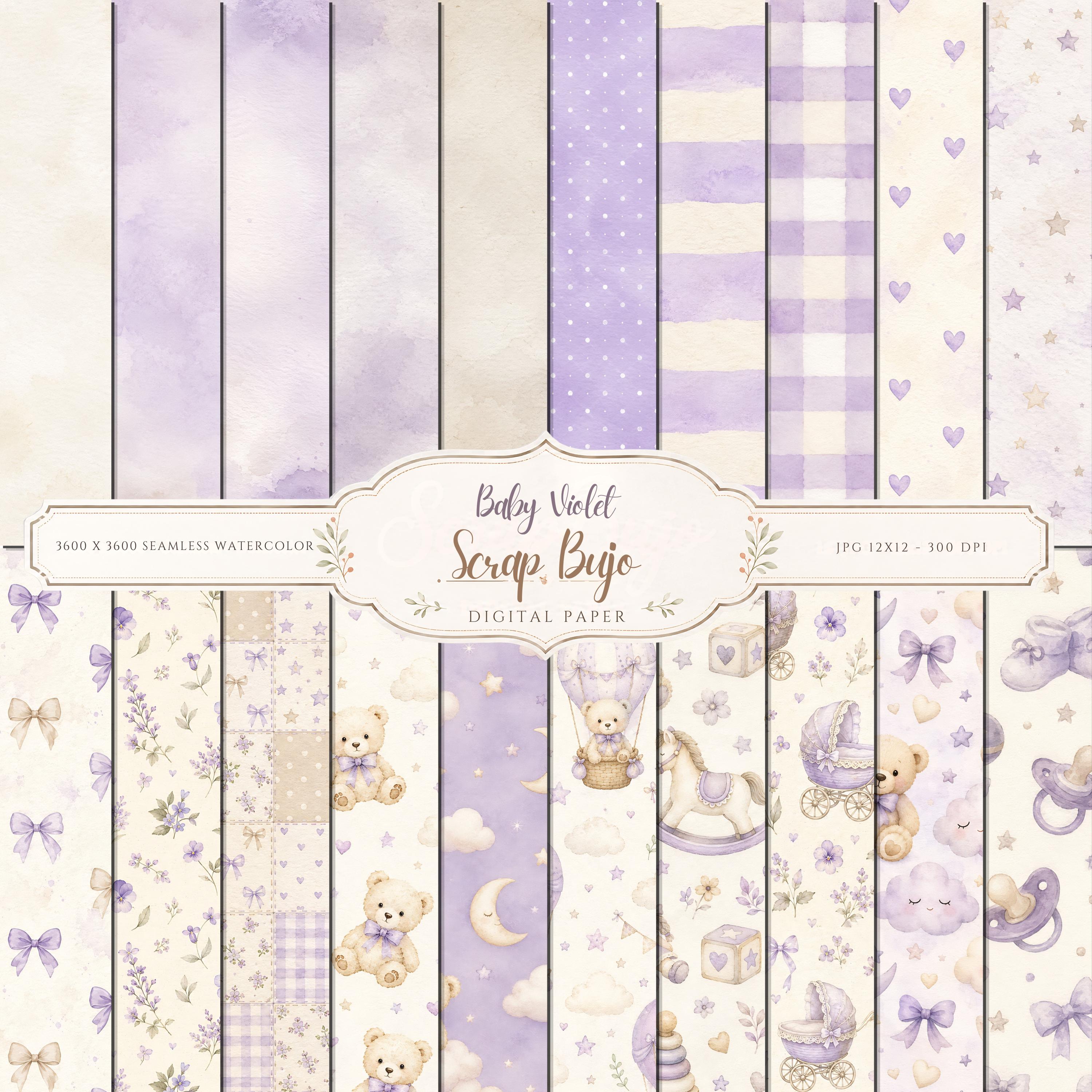 Baby Violet Watercolor Digital Paper Pack, Lavender Nursery Patterns