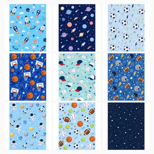 Sports Space Digital Paper Pack, US Letter, Kids Stationery, Rockets, Planets, Soccer (Digital Download) preview 2