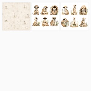 Baby Meerkat Safari Watercolor Papers, Nursery Scrapbook Bundle (Digital Download) preview 5