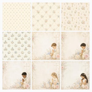 First Communion Watercolor Digital Paper Pack, Religious Scrapbook Pages (Digital Download) preview 6
