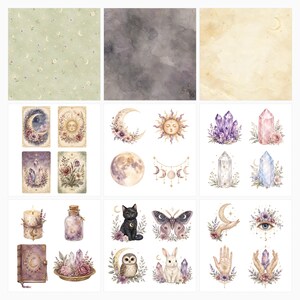 Mystic Moon Tarot Junk Journal Kit, Celestial Scrapbook Paper, Witchy Ephemera (Digital Download) preview 2