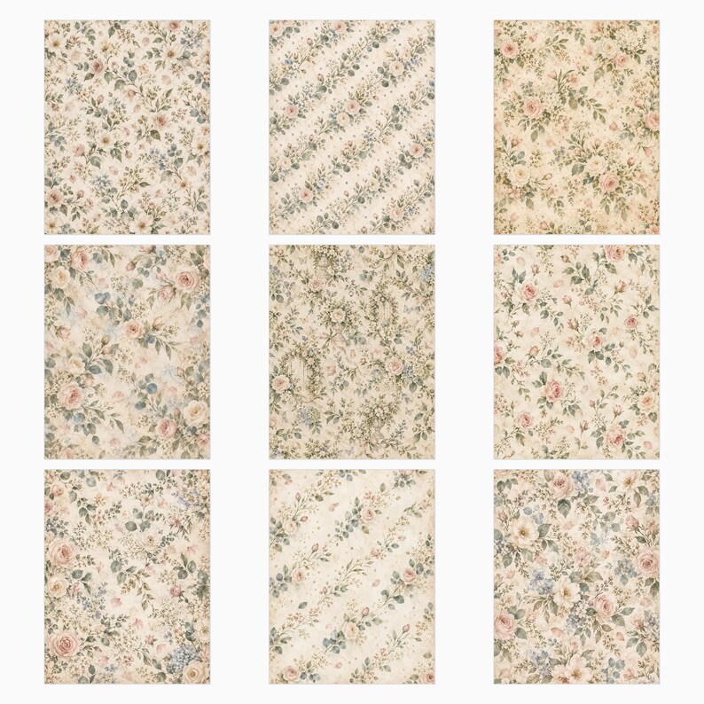 Cyfrowe papiery do scrapbookingu do księgi gości Bridal Garden | 40 kwiatowych teł w formacie US Letter zdjęcie 3