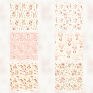 Baby Bunny Watercolor Digital Paper Pack, Pink Nursery Scrapbook Pages (Digital Download) preview 4