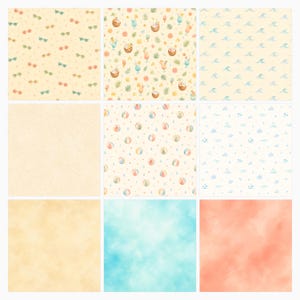 Baby Safari Scrapbook Paper Bundle | Watercolor Kawaii Animals, Beach Patterns (Digital Download) preview 3