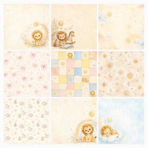 Leo Baby Nursery Digital Paper Pack, Watercolor Sun Celestial Patterns (Digital Download) preview 4